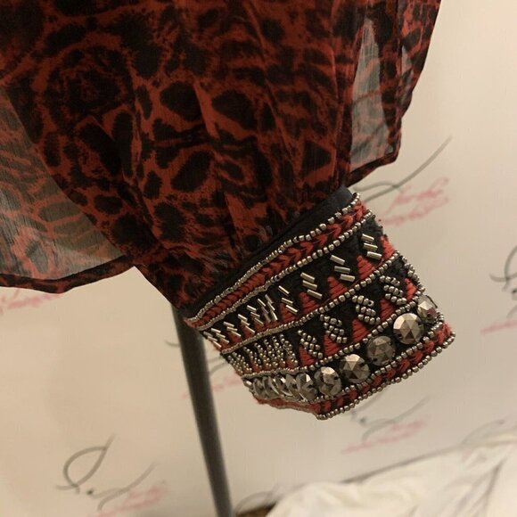 Jessica Simpson. Size L. Beaded Semi Sheer Chiffon Tie Tunic. Button Up. B34 - Picture 1 of 6